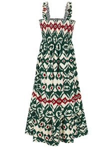 Womens Dress | Smocked Printed Square Neck Sleeveless Dress | Dress