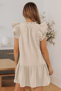 Mini Dress | Beige Tiered Ruffled Sleeves with Pockets