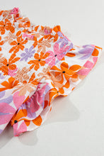 Load image into Gallery viewer, Orange Ruffled Sleeve Smocked Floral Top | Tops/Blouses &amp; Shirts
