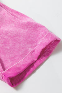 Pink Denim Top | Mineral Wash Split Neck Pocket Blouse