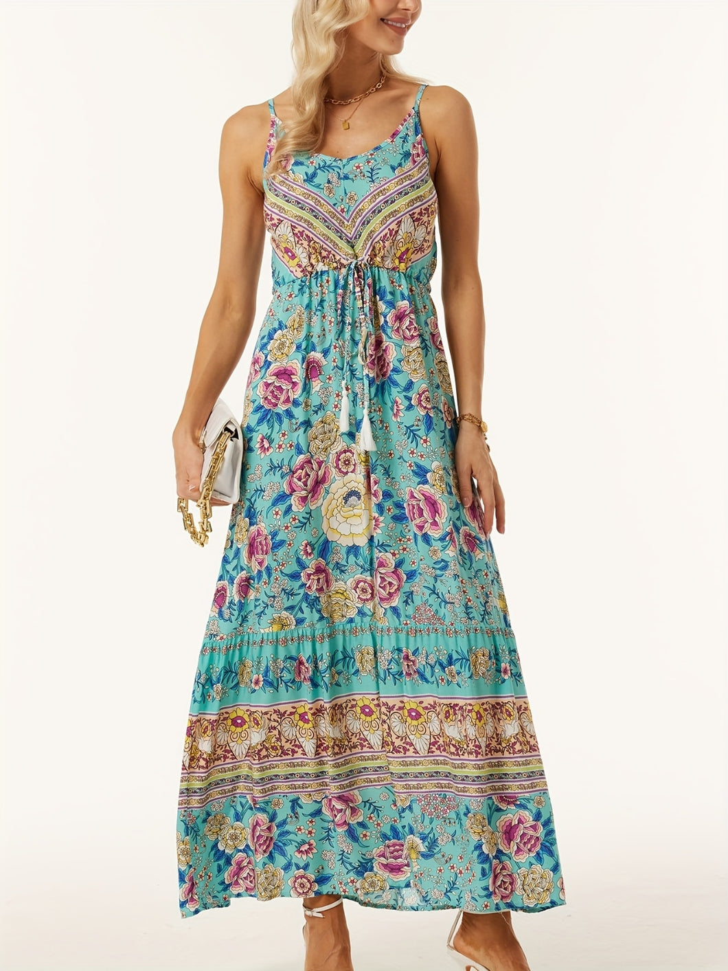 Bohemian Cami Dress | Printed Scoop Neck Midi Dress