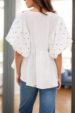 Load image into Gallery viewer, Puff Sleeve Top | Printed V-Neck Blouse
