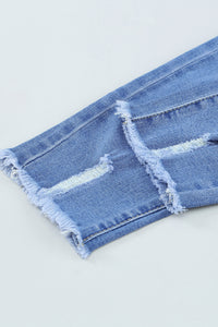 Sky Blue Drawstring Elastic Waist Hole Ripped Jeans | Bottoms/Jeans