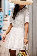 Load image into Gallery viewer, White Lace Dress | Openwork Round Neck Short Sleeve Dress
