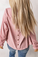 Load image into Gallery viewer, Long Sleeve Blouse | Swiss Dot Flounce Sleeve Button Top
