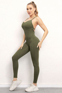 Womens Activewear Jumpsuit | Crisscross Spaghetti Strap Active Jumpsuit | leggings