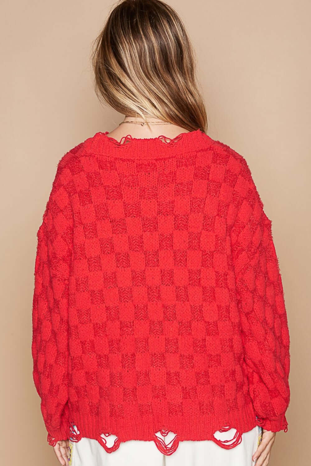 Chenille Sweater | Distressed Edge Checkered