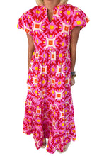 Load image into Gallery viewer, Maxi Dress | Strawberry Pink Geo Print V-neck Dress
