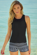 Load image into Gallery viewer, Black 3pcs Mesh Cutout Print Tankini Swimsuit | Swimwear/Tankinis
