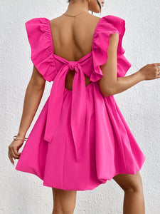 Mini Dress | Ruffled V-Neck Cap Sleeve Dress