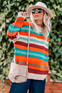 Multicolor Color Block Striped Loose Sleeve Sweater | Tops/Sweaters & Cardigans