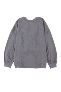 Gray Exposed Seam Twist Open Back Oversized Sweatshirt