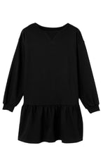 Load image into Gallery viewer, Black Solid Color Puff Sleeve Ruffle Hem Mini Dress | Dresses/Mini Dresses
