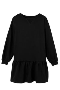 Black Solid Color Puff Sleeve Ruffle Hem Mini Dress | Dresses/Mini Dresses