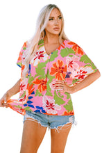 Load image into Gallery viewer, Pink Floral Print Loose Fit V Neck Tunic Blouse | Tops/Blouses &amp; Shirts
