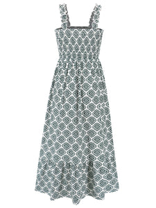 Womens Dress | Smocked Printed Square Neck Sleeveless Dress