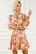 Load image into Gallery viewer, Camel Lace up Split Neck Tunic Floral Dress | Dresses/Floral Dresses
