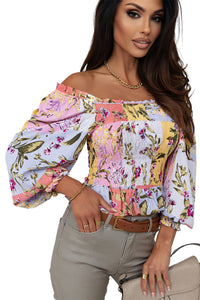 Womens Blouse | Multicolor Smocked Floral Frilled Trim Square Neck Blouse | Tops/Blouses & Shirts