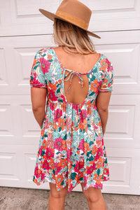 Womens Mini Dress | Multicolor Floral Print Tie Back Short Sleeve Dress | Dresses/Floral Dresses