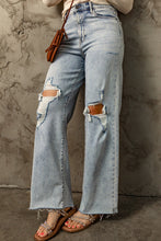 Load image into Gallery viewer, Straight Leg Jeans | Sky Blue Distressed Frayed Hem Holed
