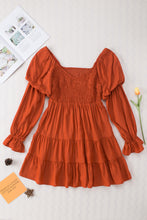 Load image into Gallery viewer, Brown Boho Solid Shirred Ruffle Mini Dress | Dresses/Mini Dresses
