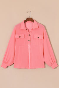 Pink Corded Flap Pocket Henley Top | Tops/Long Sleeve Tops