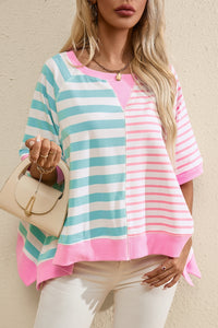 Contrast T-Shirt | Stripes Round Neck Half Sleeve Top