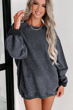 Load image into Gallery viewer, Pullover Sweatshirt | Gray Solid Ribbed Knit Round Neck
