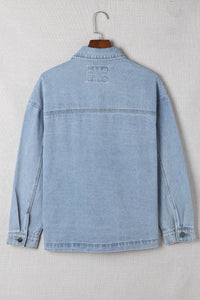 Sky Blue Acid Wash Flap Pocket Boyfriend Shacket | Outerwear/Denim jackets