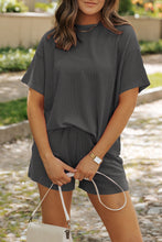 Load image into Gallery viewer, Carbon Grey Ribbed Textured Knit Loose Fit Tee and Shorts Set
