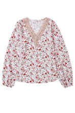 Load image into Gallery viewer, V-Neck Blouse | White Floral Long Sleeve Lace
