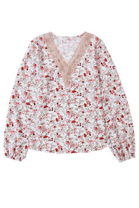 V-Neck Blouse | White Floral Long Sleeve Lace