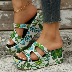 Cutout Floral Peep Toe Platform Sandals