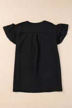 Load image into Gallery viewer, Ruffle Sleeve Top | Black V Neck Short Sleeve Blouse
