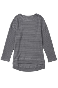 Gray Waffle Knit High Slits Oversized Top | Tops/Long Sleeve Tops