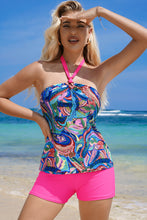 Load image into Gallery viewer, Green Tropical Print Halter Tankini with Swim Shorts | Swimwear/Tankinis
