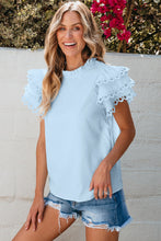 Load image into Gallery viewer, Ruffled Sleeve Top | Eyelet Round Neck Cap Sleeve Blouse
