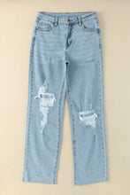 Load image into Gallery viewer, Straight Leg Jeans | Sky Blue Distressed Frayed Hem Holed
