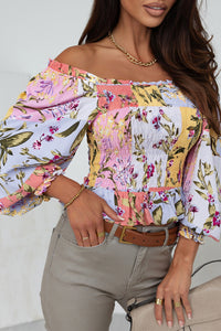 Womens Blouse | Multicolor Smocked Floral Frilled Trim Square Neck Blouse | Tops/Blouses & Shirts