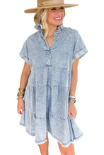 Load image into Gallery viewer, Beau Blue Acid Wash V Neck Tiered Denim Dress | Dresses/Mini Dresses
