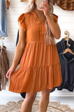 Load image into Gallery viewer, Russet Orange Ruffled Sleeve Notched V Neck Tiered Mini Dress | Dresses/Mini Dresses
