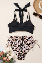 Load image into Gallery viewer, Black Crossed Tie Back Leopard Bikini Swimsuit | Swimwear/Bikinis
