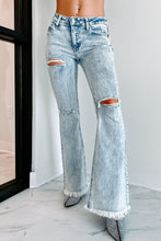 Load image into Gallery viewer, Sky Blue Distressed Acid Wash Flare Jeans | Bottoms/Jeans
