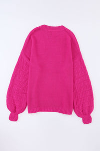 Rose Hollowed Bubble Sleeve Knit Sweater | Tops/Sweaters & Cardigans