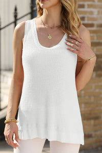 Scoop Neck Tank Top | White Waffle Knit Vest