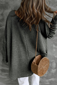 Carbon Grey Slouchy Dolman Sleeve High Low Sweater