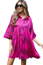 Load image into Gallery viewer, Rose Red Cheetah Print Bell Sleeve Mini Shirt Dress
