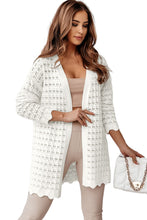 Load image into Gallery viewer, Womens Sweater | White Wavy Trim Open Knit Long Sleeve Cardigan | Tops/Sweaters &amp; Cardigans
