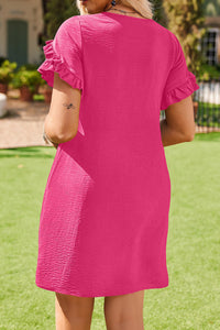 Mini Dress | Strawberry Pink Solid Ruffled Sleeve Plus Size