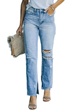 Load image into Gallery viewer, Sky Blue Side Splits Ripped Straight Leg High Waist Jeans | Bottoms/Jeans
